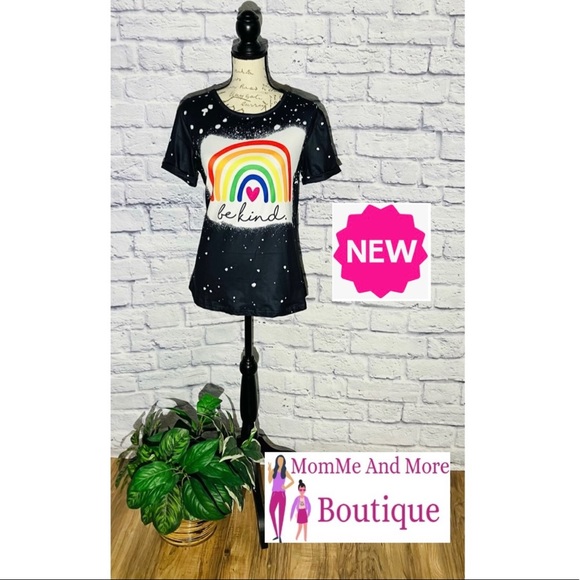 S/L/XL NEW Womens Black Rainbow T-Shirt "BE KIND" Printed Top (mom and me shirt) - Picture 4 of 9
